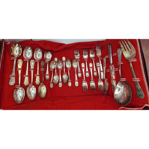 Antique 24pc Rogers Bros XS Triple Silver Plated Monogrammed A Heraldic Flatware